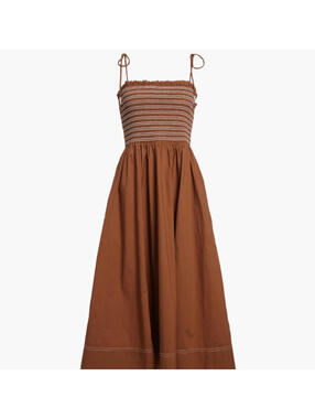 NWD, Veronica Beard Kaela Smocked Tie Strap Midi Dress in Whisky Sz S #MD1665